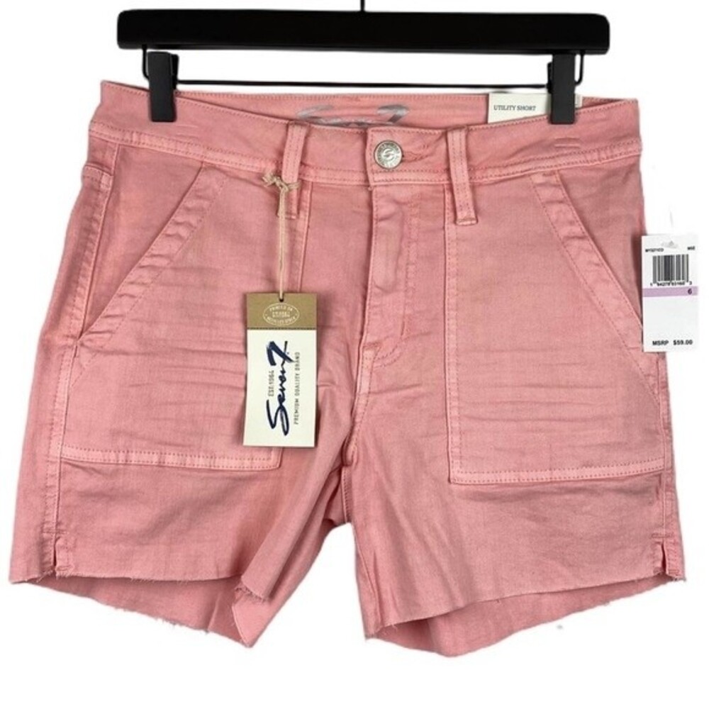 Seven 7 Utility Shorts Womens Size 4 Pink Denim Pockets Casual Outdoors